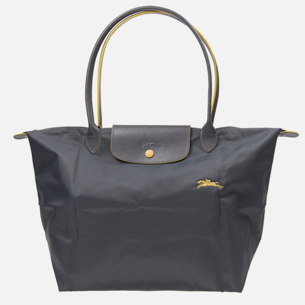 Longchamp Le Pilage Tote Bag - Gunmetal Gray with Yellow